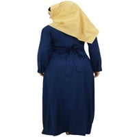 Bimba Navy Blue Ladies Muslim Abaya Rayon Dress Jilbab с памучен хиджаб-6