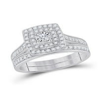 10kt бяло злато кръгло диамантен ореол булчински сватбен пръстен лента комплект cttw