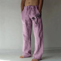Yubnlvae Mens Небрежен памук и отпечатани джобни панталони панталони с голям размер панталони