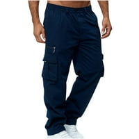 Мъже плюс размери панталони солидни ежедневни множество джобове на открито прав тип фитнес панталони черно 6