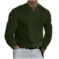 Ризи за мъже в-врата Дълъг ръкав риза твърди пуловер блуза върхове клирънс армия зелен м