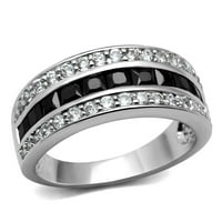 TK - Високо полиран пръстен от неръждаема стомана с AAA клас CZ в черен диамант