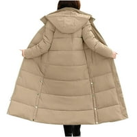 Женско модно свободно време зима Ново яке с палто с пад, удължено с дебело падурано яке, каки, ​​каки