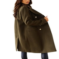 Cindysus жени тренч палта двойни гърди палта твърд цвят вълно