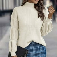 Riforla жени Половин костенурка Дълго ръкав Пуловер Топ твърд цвят Моден ежедневен пуловер Женски пуловер за пуловер E XL