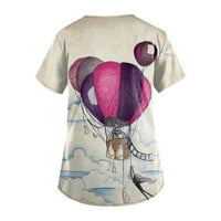 Дамска печатна блуза С къс ръкав в-Деколте работен джоб
