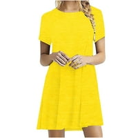 Mgoohoen женски ежедневни летни тениски рокли кръгла шия без ръкави плим с плътна люлка мини рокля жълта xxl