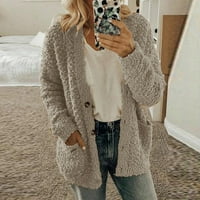 Дамски върхове зимни палта за жени мода плюс размер ежедневни плюшени пуловер джобове за външни дрехи Кардиганско палто