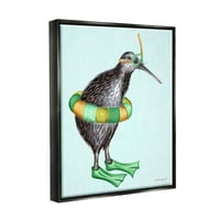 Ступел индустрии киви птица плуване тръба плавници лятно време илюстрация графично изкуство джет черно плаваща рамка платно печат стена изкуство, дизайн от Амели Лего