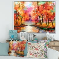 Езерото През Есента От Цветни Есенни Дървета В Рамка Живопис Платно Изкуство Печат
