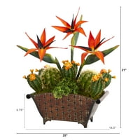 Почти естествен 21 райска птица и кактус изкуствено растение в метален плантатор, портокал