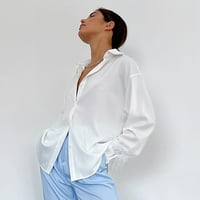 Vivianyo HD дамски върхове Разчистване на женския моден есен за разхлабена блуза с дълъг ръкав с v-образно деколте ежедневни пуловер върхове блузи флаш изби бели 10