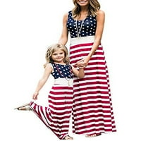 Ma & Baby Mommy and Me American Flag Striped Dot Long Maxi Dress Beach Leaveless Tank рокля
