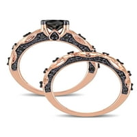 1-Каратов Т. в. черен диамант 10кт Розово злато Комплект за булчински пръстен