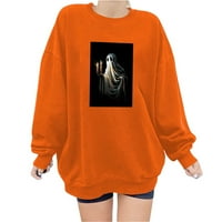 Суичъри на Hueook за жени плюс размер Хелоуин печат цветен пуловер с дълъг ръкав моден ежедневен пуловер блуза върхове