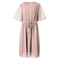 Женски рокли с къс ръкав лято плюс размер O шия половин ръкав дължина на коляното парти ежедневна рокля розово xl