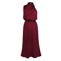 Дамски рокли макет врата твърди А-линия Глезена дължина ежедневни летни рокля без ръкави Червен хл
