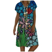 амуса жени лято в-Деколте фолк-обичай печат свободни Къси ръкави пуловер рокли флорална рокля за жени