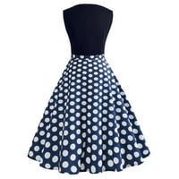 Allowith Maxi, ежедневни рокли за жени, лято, синьо, женски панел с V-образно деколте без ръкави за без ръкави с реколта Polka Dots Cotton Print Ressing