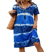 Дамски дълги рокли в Деколте Леопард Принт миди рокля Дишаща плажно синьо
