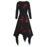 Steampunk готически рокли за жени, дамски реколта дантела с дълъг ръкав нагоре по миди рокля асиметрична рокля за печат на багрило
