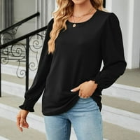 Дамска тениска с дълъг ръкав o ший тийд случаен свободен цвят на сол цвят горен пуловер