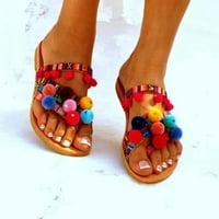 Неплъзгащи се обувки, чехли за жени лято нов стил плюшена топка Външна търговия с голям размер бохемски чехли червени