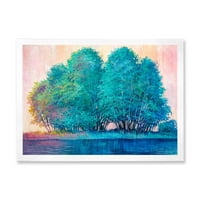 Дизайнарт 'Син Цвят Дърво Импресия От Езерото' Лейк Хаус Рамка Арт Принт