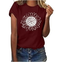 Yourumao жени Clearancewhite Sunflower Print Tops Crewneck Short Lleave ризи тийнейджърки момичета ежедневни туники плюс размер блуза за дънки