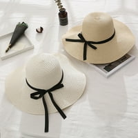 Rygai Women Summer Travel Beach UV Protection Bowknot Wide Brim Straw Hat Sun Cap