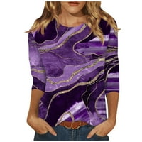 Постоянни памучни върхове за ръкав за жени ризи за ръкав за жени сладки печат графични тийнейджъри блузи ежедневни плюс размер основни върхове пуловер лилаво 2xl