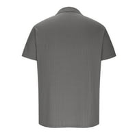 Риболовни ризи за мъже за мъже Небрежни солидни преобръщане на пуловер ивица с висок еластичен късо ръкав блуза еластични мъже, сиви, xxl