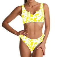 Бански костюм за жени за жени Бикини комплект отпечатани две плажни облекла горещи бански костюми бикини, жълт XL