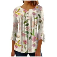 Amousa Summer Tops Button Down Rish for Women Print Tunic Summer Tops Облечени ежедневни ръкави за звънец v Врат пролетни блузи
