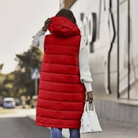 Женски зимен топъл среден палто твърд цвят цип на парка с дълъг ръкав, червено, червено