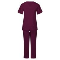 Комплекти за ексфолианти за жени Медицинска униформа удобни върхове с къс ръкав и панталони с джобове с две части, вино