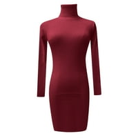 КАИЦЖ Дамски Есен мода Дамски кабел плета дълъг ръкав зимен пуловер рокля червено, с
