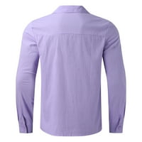 Риза с бутон мъжки лятно памучно бельо солидно ежедневно плюс размер разхлабена риза Мъжки отхвърлете яката с дълъг ръкав риза