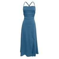 Рокли за жени Дамски рокли без ръкави масивна а-линия рокля средна дължина вечерни рокли А-линия синьо М