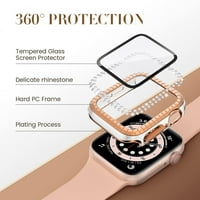 BLING твърд капак за Apple Watch Case Diamond Tempered Glass Protector Protecty Cover Bumper за аксесоари от IWatch Series SE