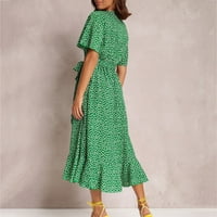 Puawkoer дамски лятна бохемска флорална отпечатана опаковка v шия късо ръкав сплит парти нередовна рокля дамски върхове l зелено