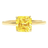 2. CT Brilliant Asscher Cut симулиран жълт диамант 14K жълто злато пасианс пръстен SZ 4