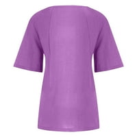 Блузи плътни къси ръкави за свободното време летни кръгли деколтета за жени светло лилаво xl