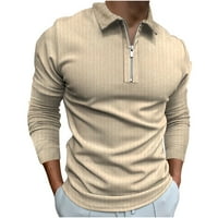 Мъжки солиден цвят тениски с дълъг ръкав мода тънка голф поло ризи сваляне на яка цип бизнес блузи блузи