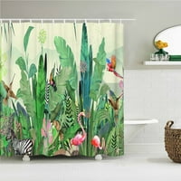 Фламинго водоустойчив душ завеси тропически джунгла зелени растения листа баня завеса за измиване за вана за дома с куки