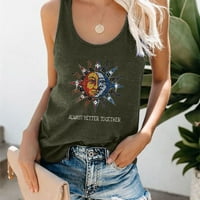 Tuphregyow дамски дрехи Crewneck Tank Top for Women Lea Levefless Blouses Overs Grieals for Women Summer Clothes for Teen Girls Vests Sun Moon Series Printed Camisole Y2K Облекло Армия Зелен XL
