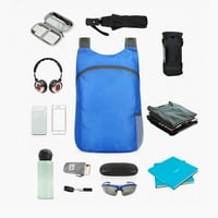 Сгъваема чанта за рамо на деня, устойчива на сгъваеми чанти с мрежести странични джобове за жени, мъже пътуват къмпинг сапфир