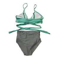 Caveitl Bikini за жени, модни женски бикини комплекти без ръкави отпечатани бикини комплекти бански костюм подложени бански костюми плажни дрехи Зелени
