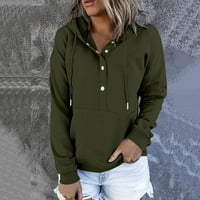 Charella дамски ежедневни качулки падат солиден суичър с дълъг ръкав, пуловер върхове блуза с джобна армия зелено, xl