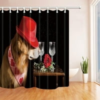 Животни Елегантно куче с роза на бюро полиестер плат за баня, завеса за душ баня, завеса за душ баня